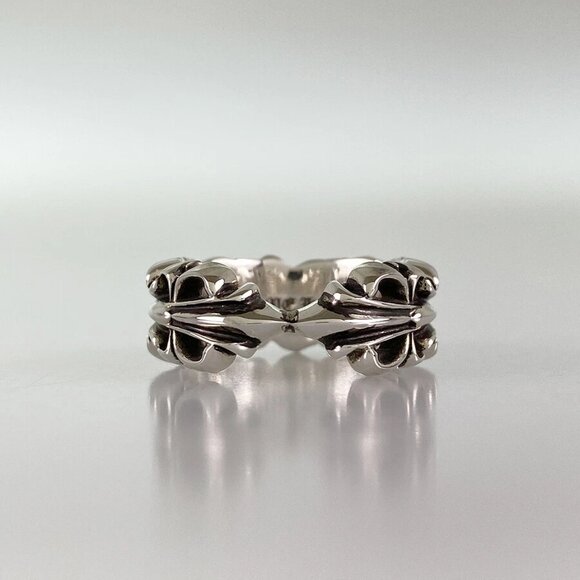 CHROME HEARTS Double Floral Cross Heart Silver Ring - Picture 3 of 14